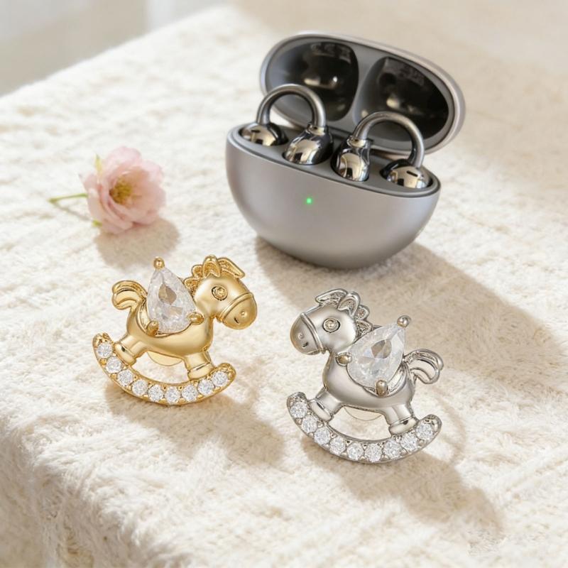 Elegant Horse Shaped Ear Clip Attachment For FreeClip 1 2 Earbuds Enhancer Coppers Zircons Embellishment