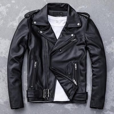 Chinese Size Classical Motorcycle Style Jackets Men Leather Jacket Genuine Cowhide Moto Jacket Spring Autumn