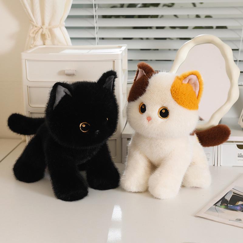 Cute Cat Plush Toy Trio: Siamese, Black, and Calico Soothing Dolls for Kids