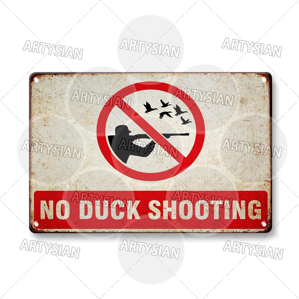 DORA Tin Sign Hunting Fishing Warning Metal Sign Shooting Range Caution Plaque No Duck Shooting Private Property Animal Wildlife Protection