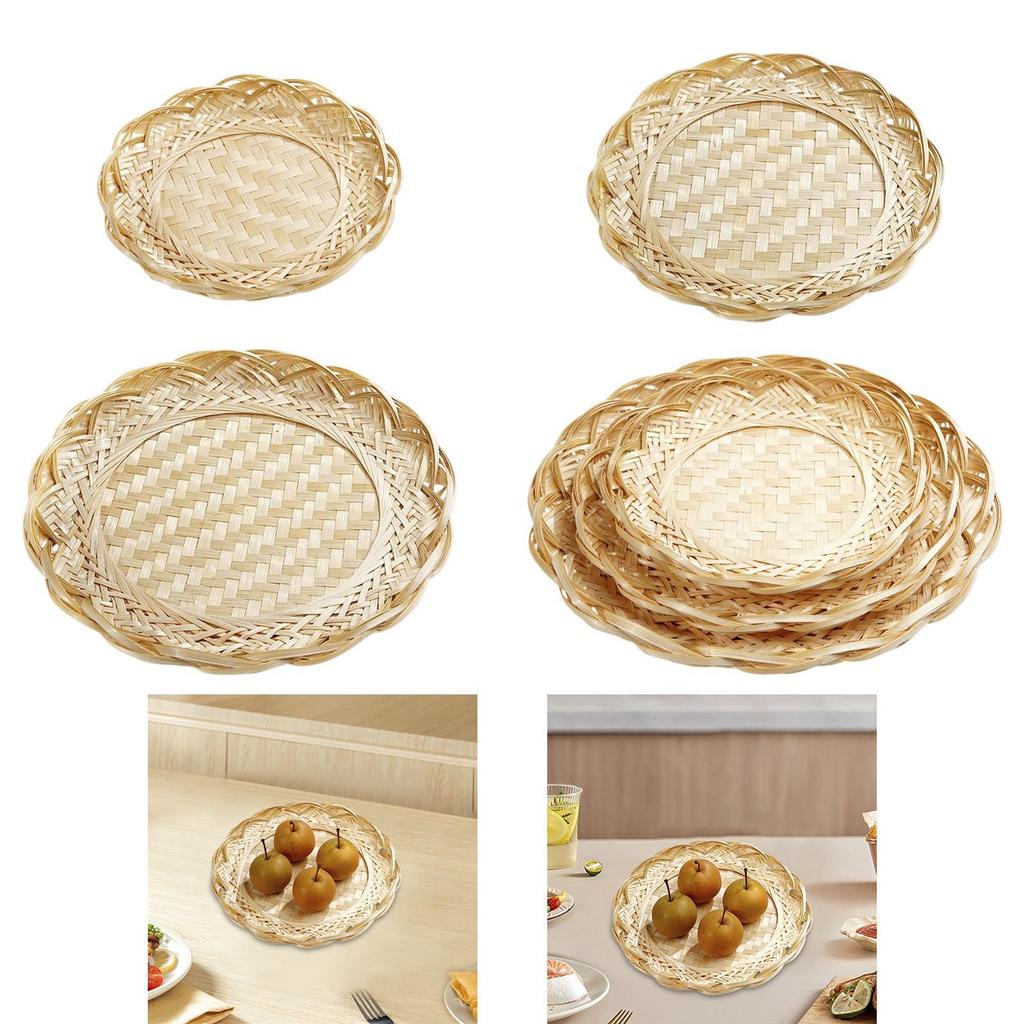 Bambuskorb Tablett Lebensmittelaufbewahrung Servierplatte Handgeflochtener Behälter Leichter Brotkorb für Zuhause Snacks Gemüse Party Küche