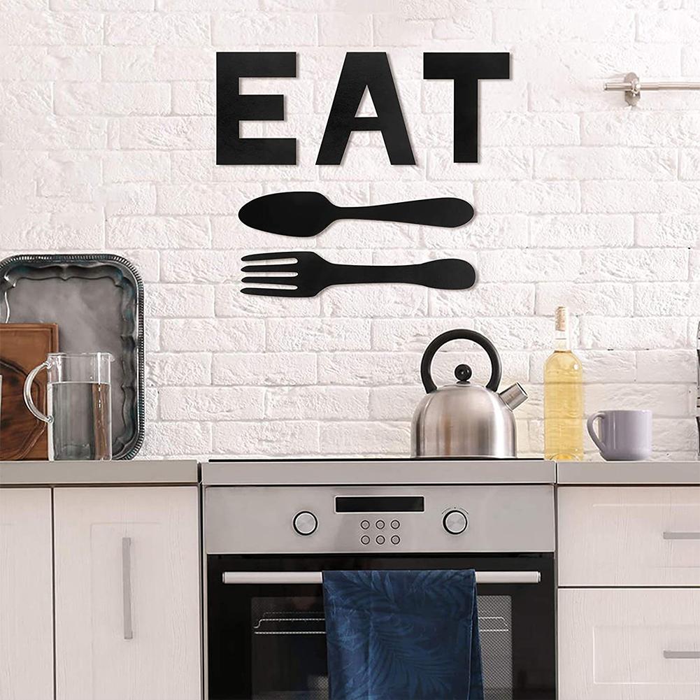 Eat Sign + Fork And Spoon Wall Decor For Kitchen Rustic Farmhouse Decoration For Family Home Dining Room