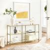 Console table, sofa with 3 shelves, glass shelf, 130 x 30 x 73.3 cm, metal frame, modern, for bedroom living room in the hallway,