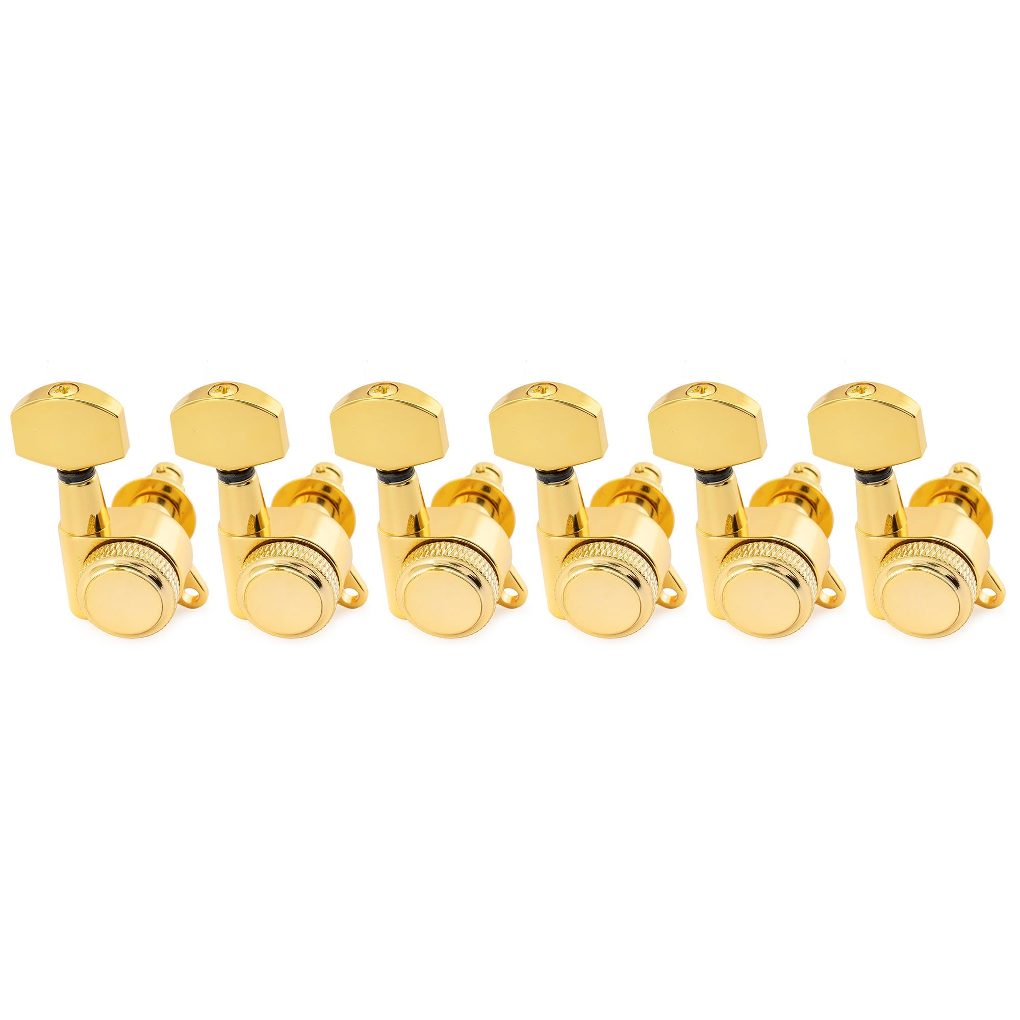 

Musiclily Pro Locking Tuning Pegs with Gear Hex and Screws for and Electric Gold 6-Piece 181 Ratio, Buttons, 45-Degree Strat, Telecaster, Guitars,
