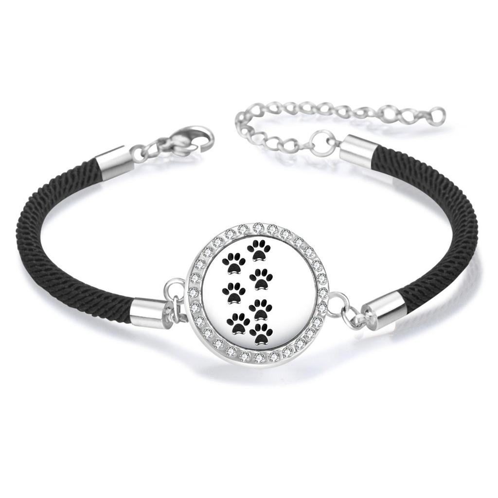 Diamond Inlaid Aroma Diffuser Bracelet: Adjustable Black Rope Wristband for Women