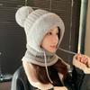 Winter Plush Knitted Hat Women's Mask Scarf Integrated Outdoor Cycling Plush Warm Ear Protection Hat Cold-proof Ski Hat