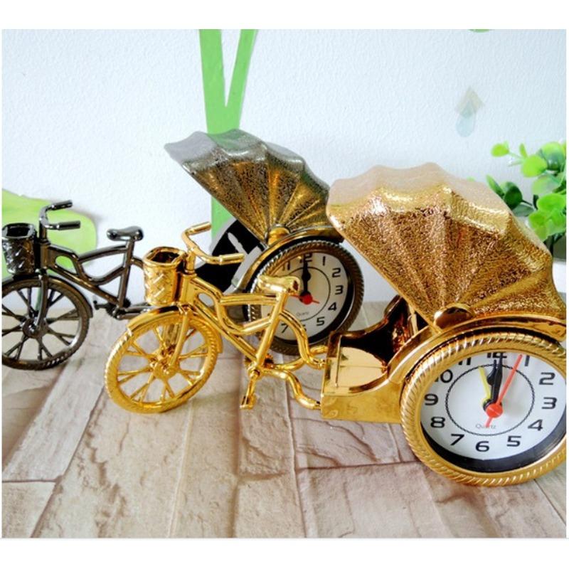 European Retro Two-color Tricycle Alarm Clock, Elegant Luxury Creative Gift Clock, Rickshaw Alarm Clock