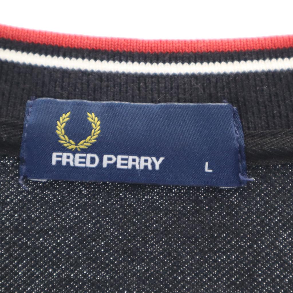 FRED PERRY Long sleeve V neck cardigan L black Fawn Men's Used