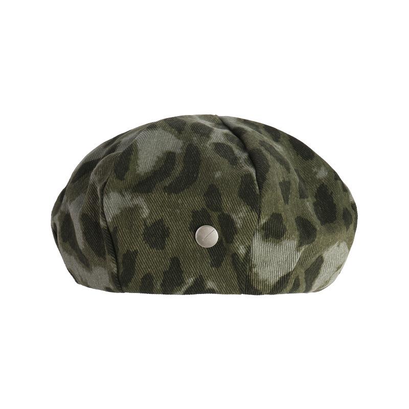 Retro Tie dye Leopard Print Camouflage Beret Hat for Women Summer New Versatile Face Showing Small Octagonal Painter Hat Trend