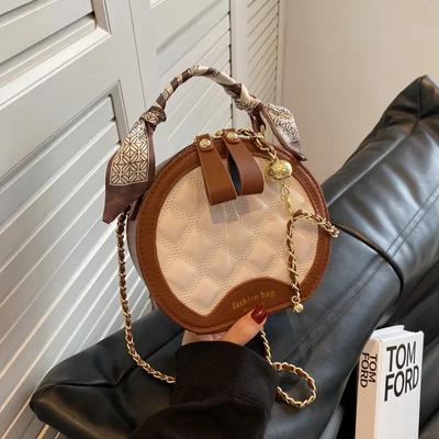 Retro French Shoulder Bag for Women  Bag  Bag  Pure Color  Small  Round  Large Capacity  Crossbody