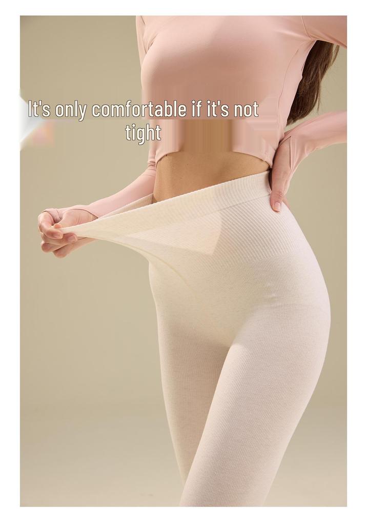 1913 Smoky Grey High-Waist Stretch Cotton Stripe Footless Tights - Comfortable, No-Sag, Perfect for Women in Autumn/Winter.