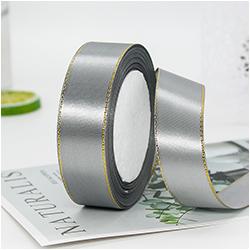 Gift Satin Ribbons Wholesaler 1inch 100% Polyester Christmas Ribbon Gold Wired Edged Satin Ribbon Roll Accept Print Logo
