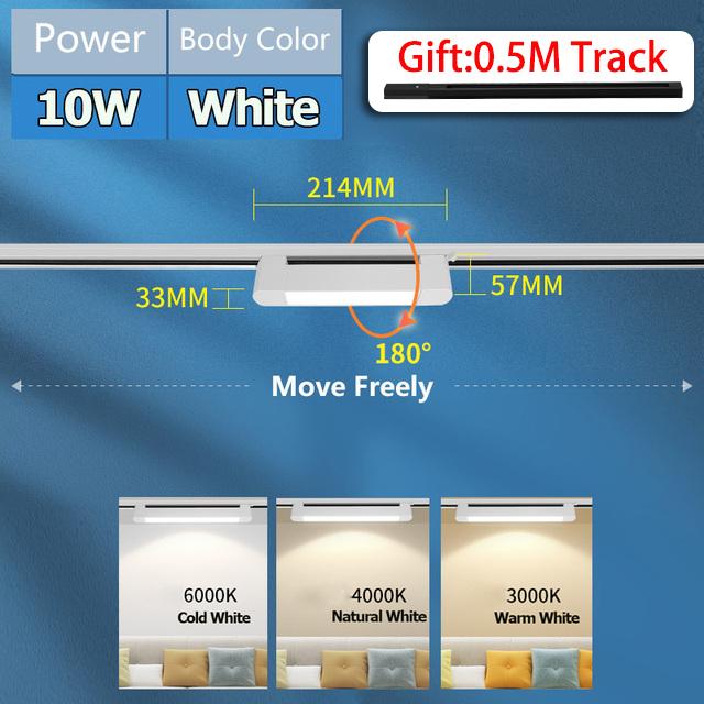 

Світлодіодний трековий світильник 85-265 В Набір точкових трекових світильників з прожектором на рейку 0,5 М 10/20 Вт Прожектор внутрішнього освітлення для кухонного магазину 10W Natural White білий