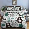 3Pcs Cartoon Animals With Forest Elements Pattern Duvet Cover Set Digital Print Colorful Polyester Bedding With Zipper Closur
