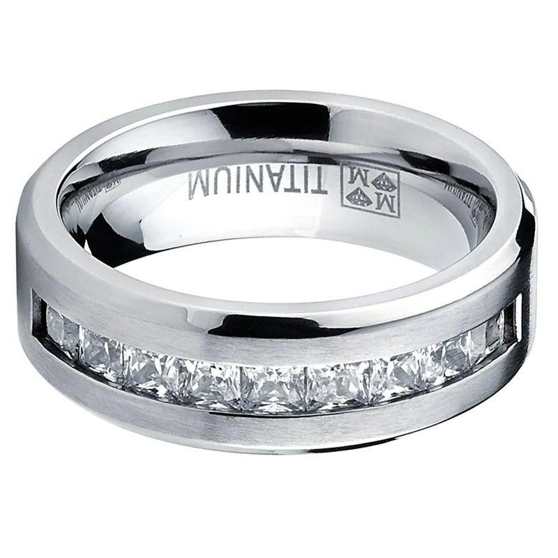 Hot Selling 2025 Stainless Steel Men's Ring Wedding Band Square Cubic Zircon  Jewelry Accessory