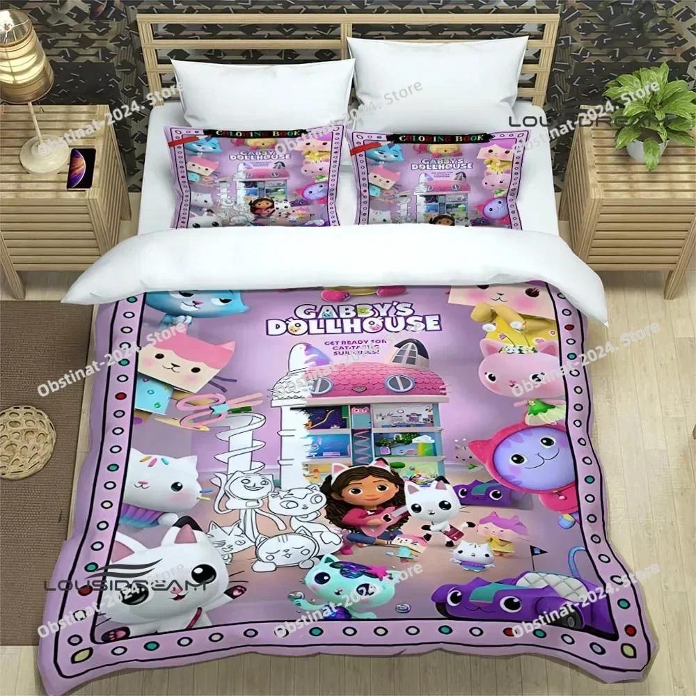 G-Gabby's Puppenhaus Bettwäsche Set Bedruckte einzelne Decke Tagesdecke Bettbezug Kissenbezug 3-teilige Sets Kinder Erwachsenengröße