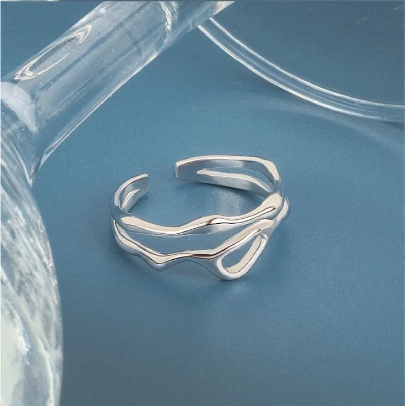 Серебристый Цвет Неправильная Полая Геометрическая Кольцо Женское Простое Уникальный Дизайн Мода Регулируемый Ювелирное Изделие
