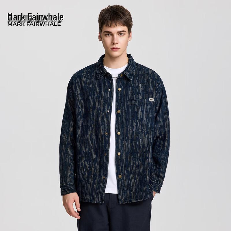 Mark Fairwhale Men's American Retro Striped Jacquard Washed Denim Jacket