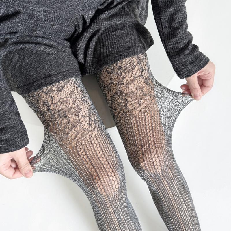 Women's Vintage Lace Jacquard Fishnet Tights with Irregular Floral Pattern Pantyhose for Party Nightclub or Date Outfits