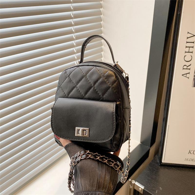 Premium Sense Rhombus Portable Backpack Bag Women's New Fashionable Versatile Solid Color Portable Shoulder Backpack