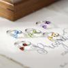 Women's S925 Sterling Silver Droplet Natural Crystal Adjustable Open Ring Garnet Topaz Jewelry