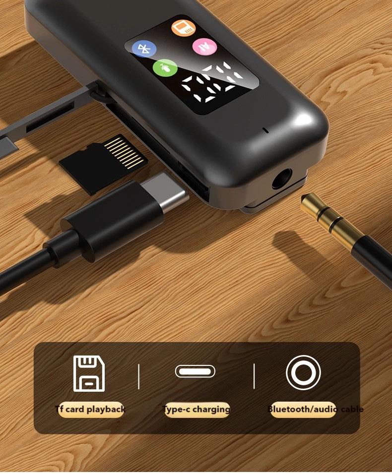 Dual-ear Bluetooth Earphones with Clip, Long-lasting Battery, Universal Compatibility, and Card Slot.