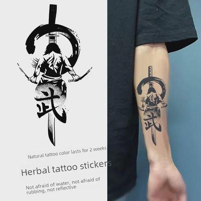 Nereflexní nálepky na tetování Warrior – voděodolné, trvanlivé, receptura bylinné šťávy na nohy, paže, hruď – neomyvatelné, unisex design