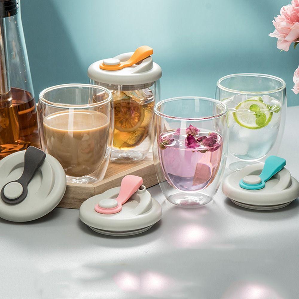 Cold/Heat Resistant Transparent Tumbler Insulated Double Wall Coffee Mug Glass Cup with Lid Milk