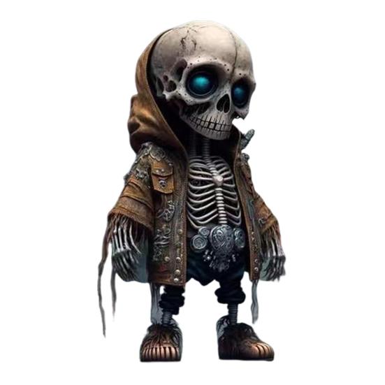Cool Skeleton Figurine Small Resin Halloween Skeleton Doll Statue Collectible Skull Dwarf Ornament for Home Room Office Desk Decor
