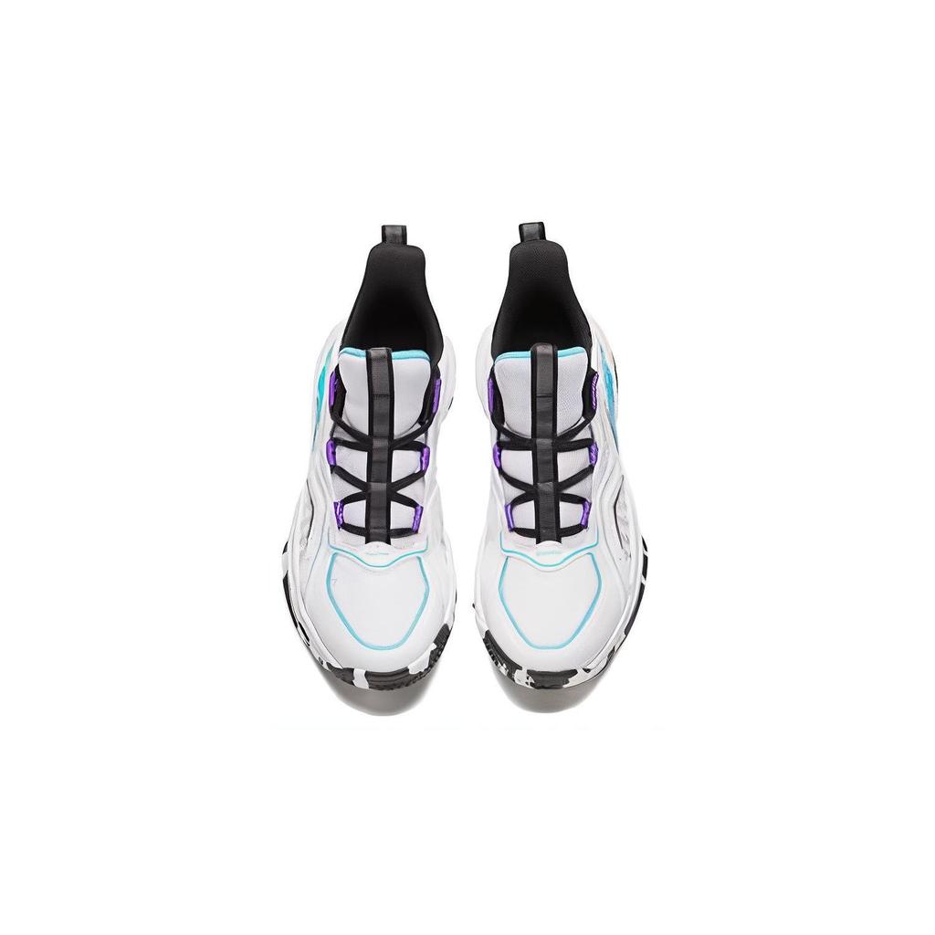 Anta Kids Round Toe Lace-Up Shock Absorbing Wear-Resistant Low-Top Basketball Shoes Kids Sneakers White Purple Blue A312341106-4