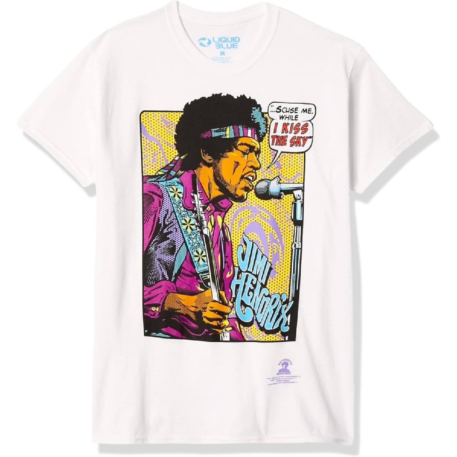 Liquid Blue Unisex-Adult Jimi Hendrix Pop Art  Scuse Me While I Kiss The Sky T-Shirt S