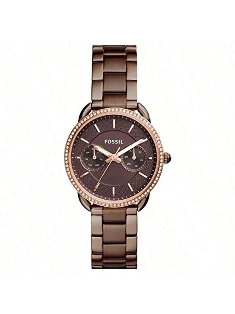 

Ladies Diamond-set Wristwatch: Brown and Rose Gold Stainless Steel Case with Date and Day Display Function, Model ES4258 кавовий/коричневий