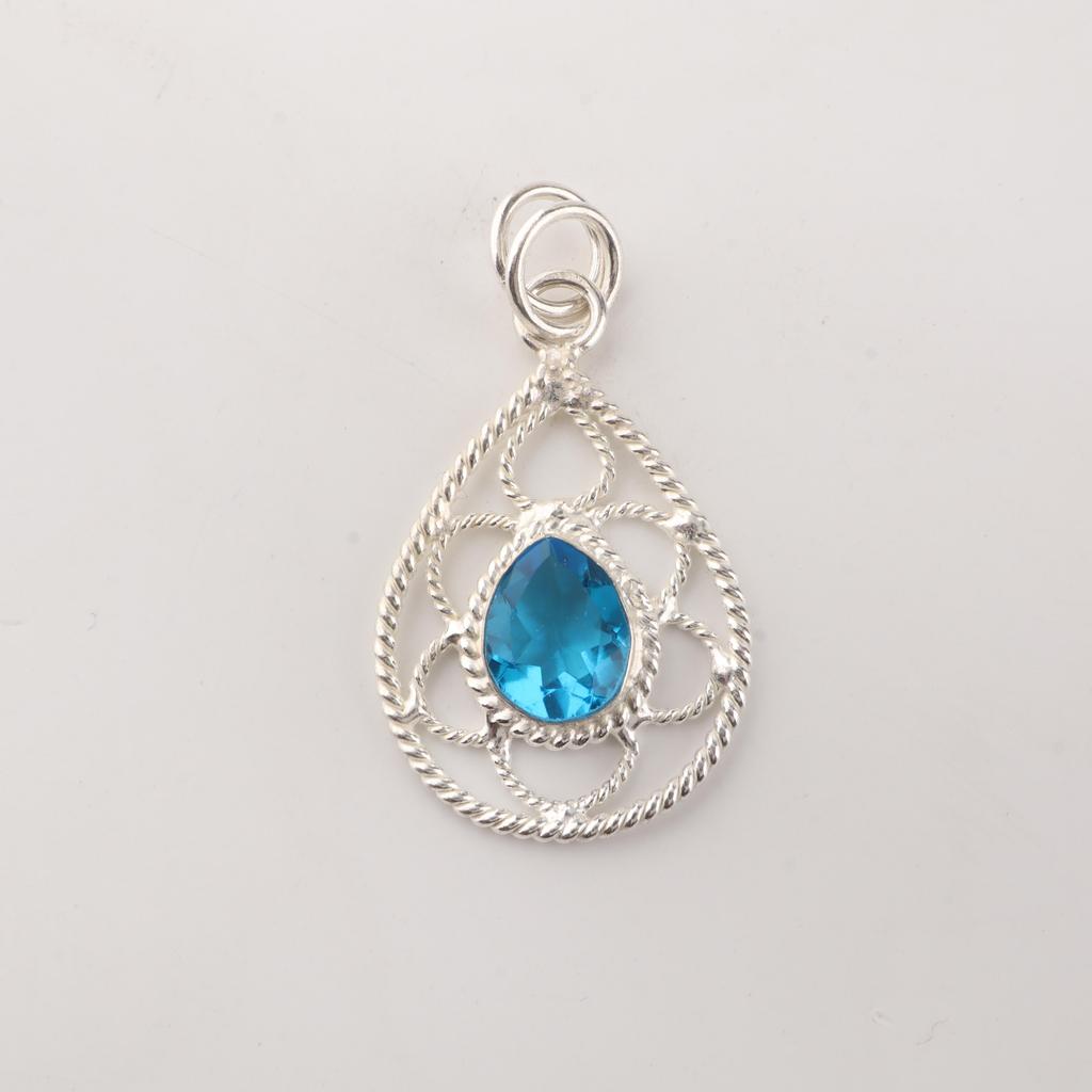 Swiss Blue Topaz Gemstone 925 Sterling Silver Jewelry Statement Designer Pendant 1.40" For Her PP-19-8