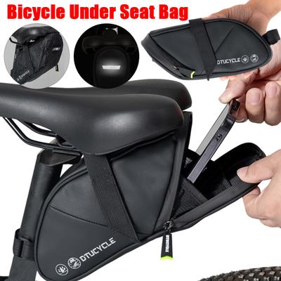Bicycle Under Seat Bag Bike Strap-On Saddle Bag Large Capacity Nylon Bike Bag with Reflective Strip for Mountain Road Bikes