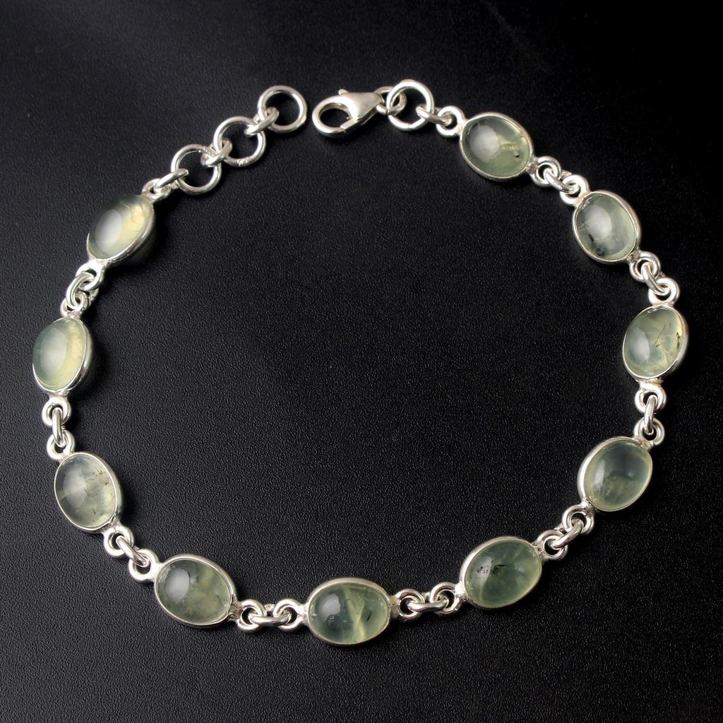 Piatră Prehnit Naturală Argint Sterling 925 Brățară Femei Făcută Manual