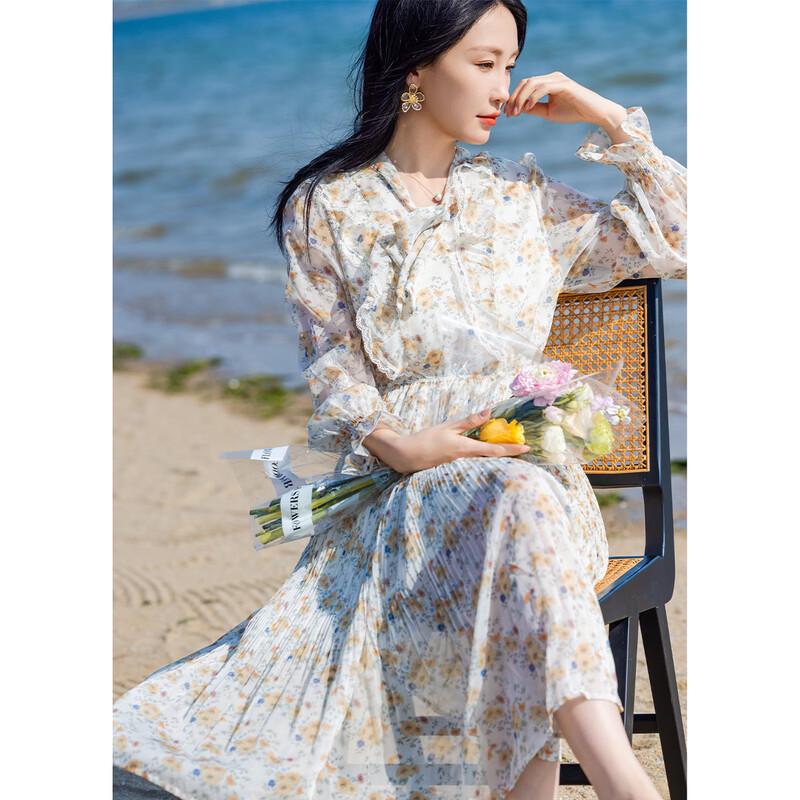 Demana Ruffled Lace A-Line Floral Midi Dress with Flowy Collar