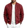 Men Faux Suede Bomber Jacket Zip‑Up Baseball Collar Casual Long Sleeve Outerwear Lightweight Fall Pilot Coat