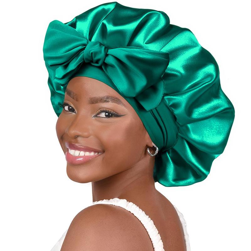 Bonnet de Nuit en Satin pour Femmes avec Nœud Papillon Lien Réglable Soin des Cheveux Bonnet de Nuit Doux en Soie