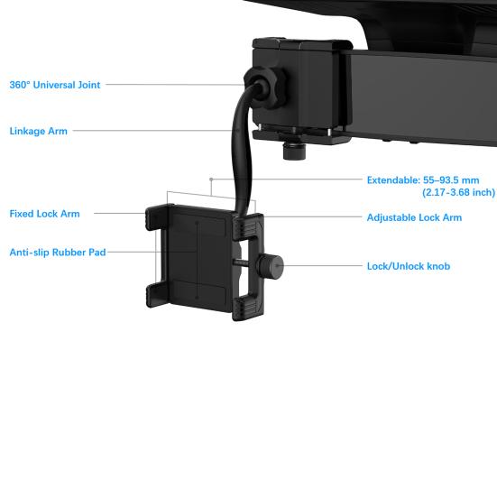Car Rearview Mirror Phone Holder Telescopic Mobile Phone Stand Metal Mount for 4-7 Inch Cell Phones