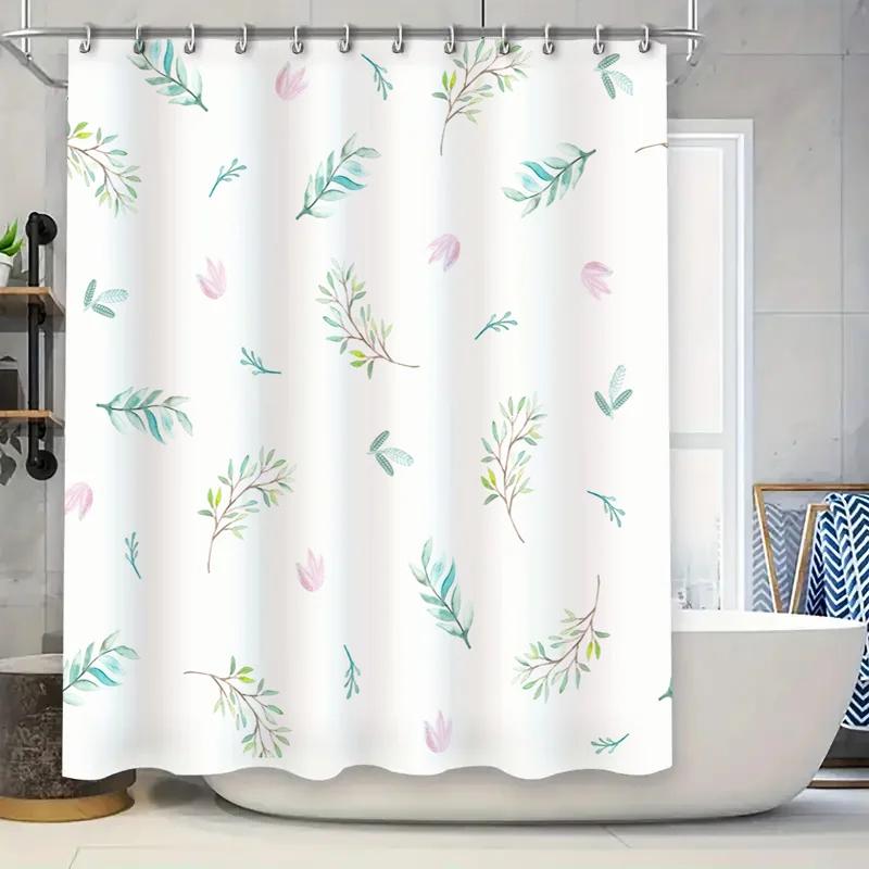 

Delightful Garden Watercolor Leaf Shower Curtain Lavender Mint Blue Pink Green Decorative Bath Rug White Waterproof Fabric For H W60H190(CM)-1 Pcs