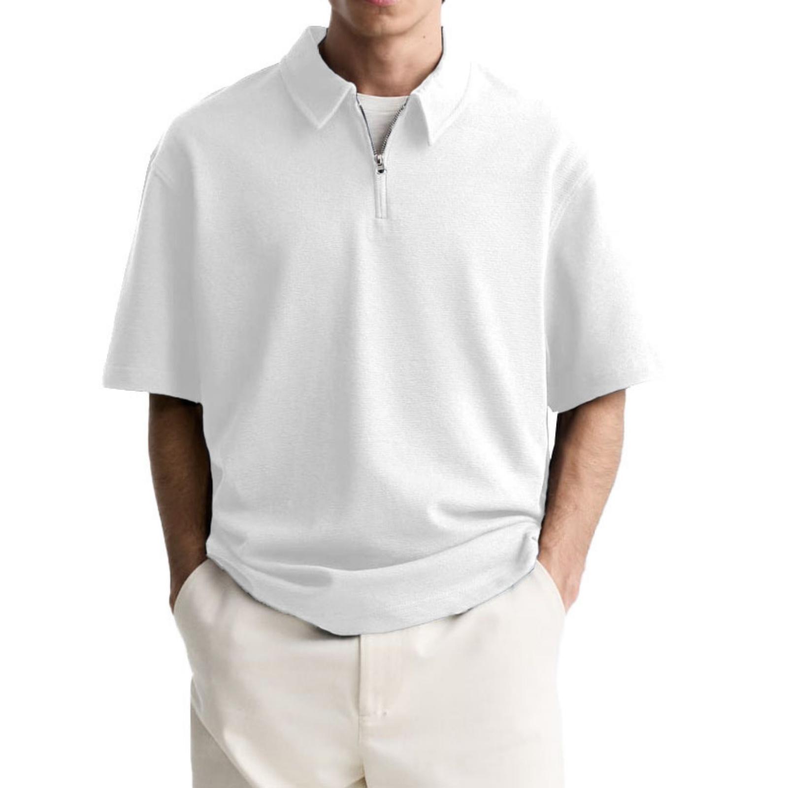 

Men s Short,sleeved Casual Shirt, Men s Lapel One,third Zipper Color Top XXXXL білий