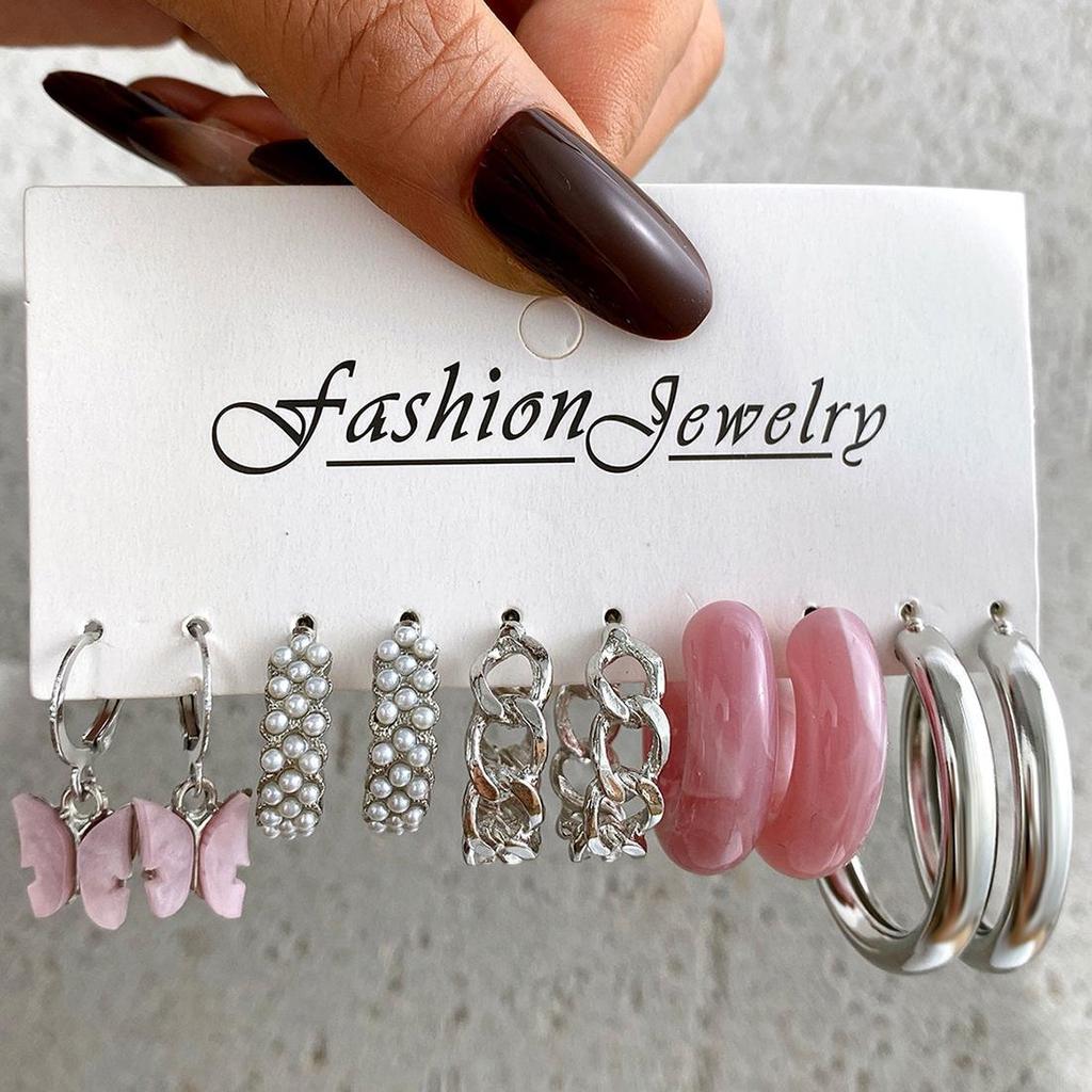 Women's Tassel and Pearl Crystal Stud Earring Set
