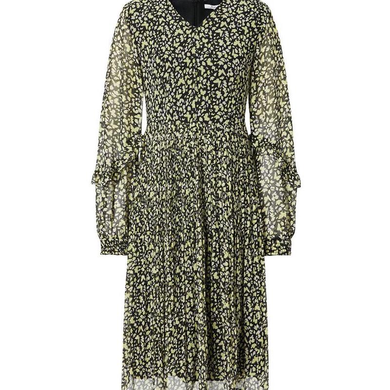 JIUZI ANNACO Women's V-Neck Printed Pleated Chiffon Dress