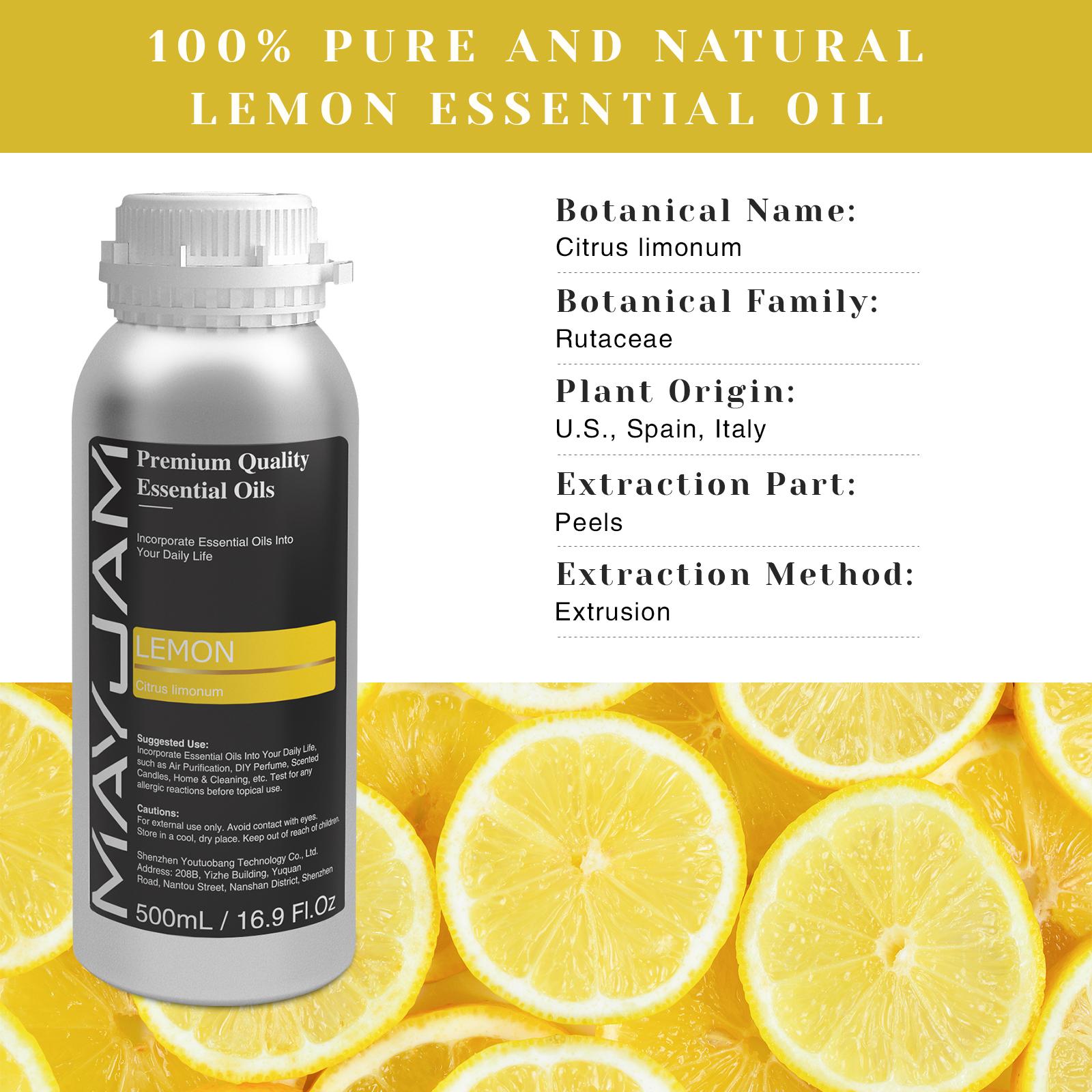 

MAYJAM 500 мл/16,9 жидких унций Чистые натуральные эфирные масла Идеально подходят для ароматерапии, диффузора, ухода за кожей, массажа, дома и уборки, ароматических свечей Lemon