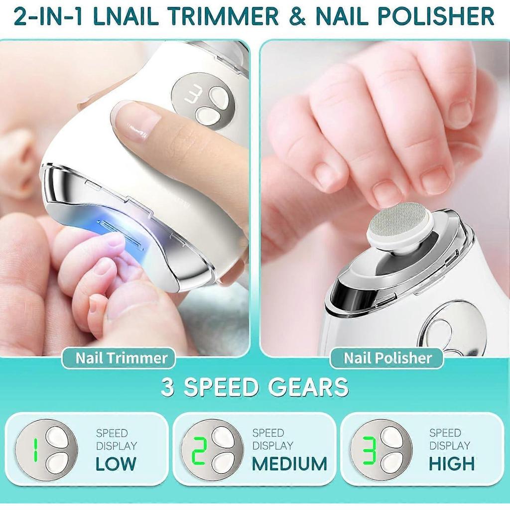2 in 1 Electric Polishing Automatic Nail Clippers, 3 Speeds LCD Digital Display, USB Rechargeable Safety Fingernail Trimmer for Baby, Kids, Seniors, C