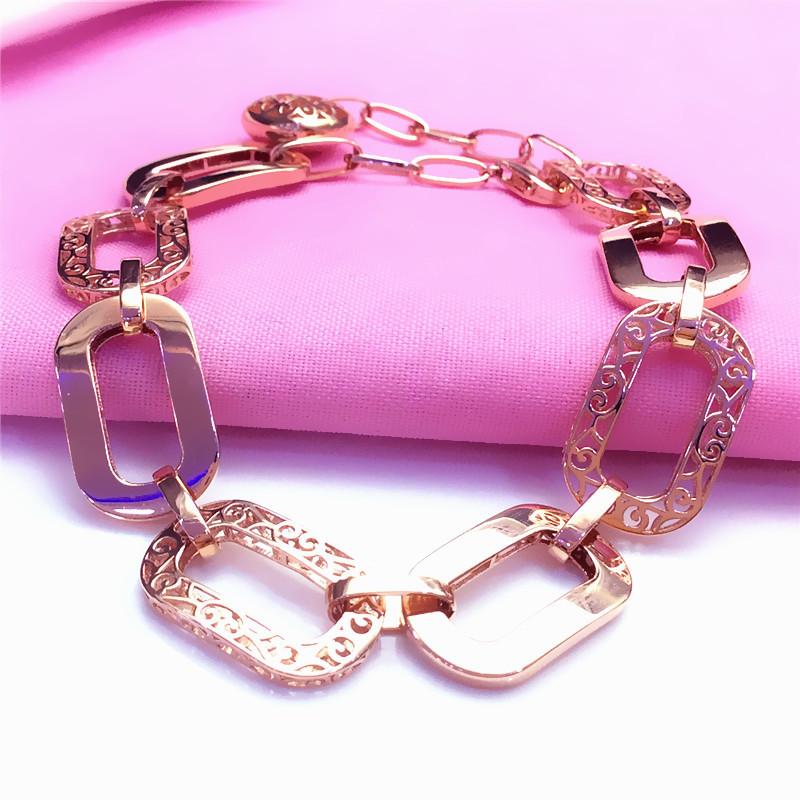 Rose Gold-Plated Purple Gold Women'S Fashion Atmosphere Hollow Wide Version Foreign Gas Color Gold Bracelet