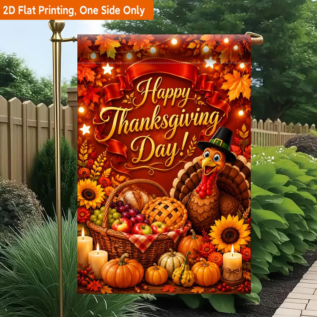 2D Flat - 2D Flat Printing Garden Flag 1pc, Thanksgiving Warm Pumpkin Scene Durable Single-Sided Print Yard Flag, Garden & Home Holiday Decoration, 29