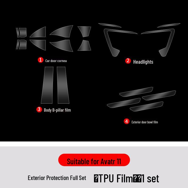 TPU Transparente Lackschutzfolie für Avatr 11 Türkanten, Kratzfest, Vorne & Hinten