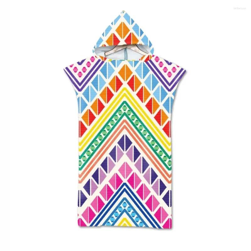 Circle Striped Flower Pattern Microfiber Quick-Drying Beach Towel Adult Kids Hooded Outdoor Soft Swimming Bath Towel Surf Poncho
