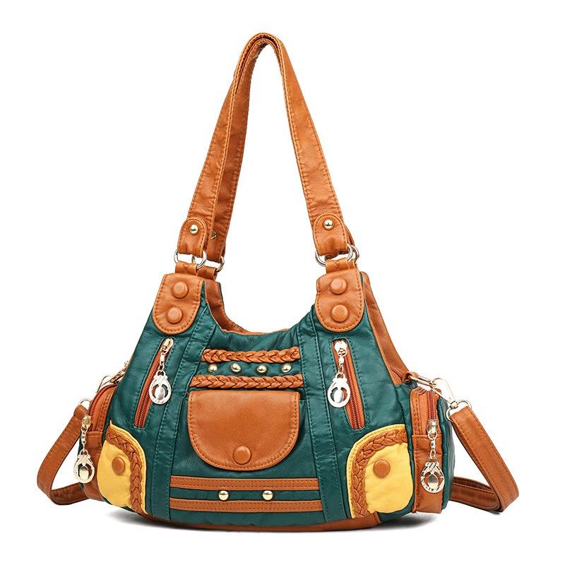 New women's bag soft leather texture messenger bag fashion color matching shoulder bag large capacity anti-splashing handbag